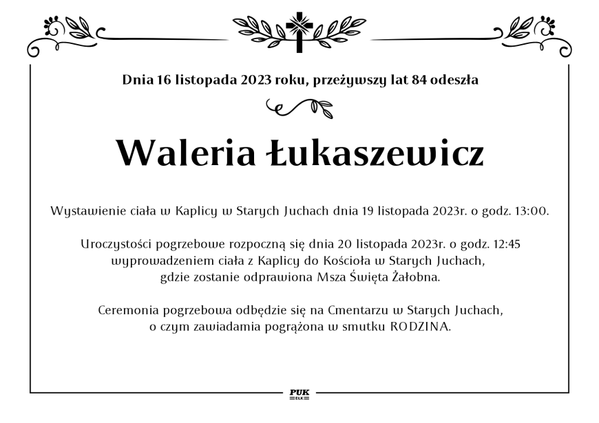 Waleria Łukaszewicz - nekrolog
